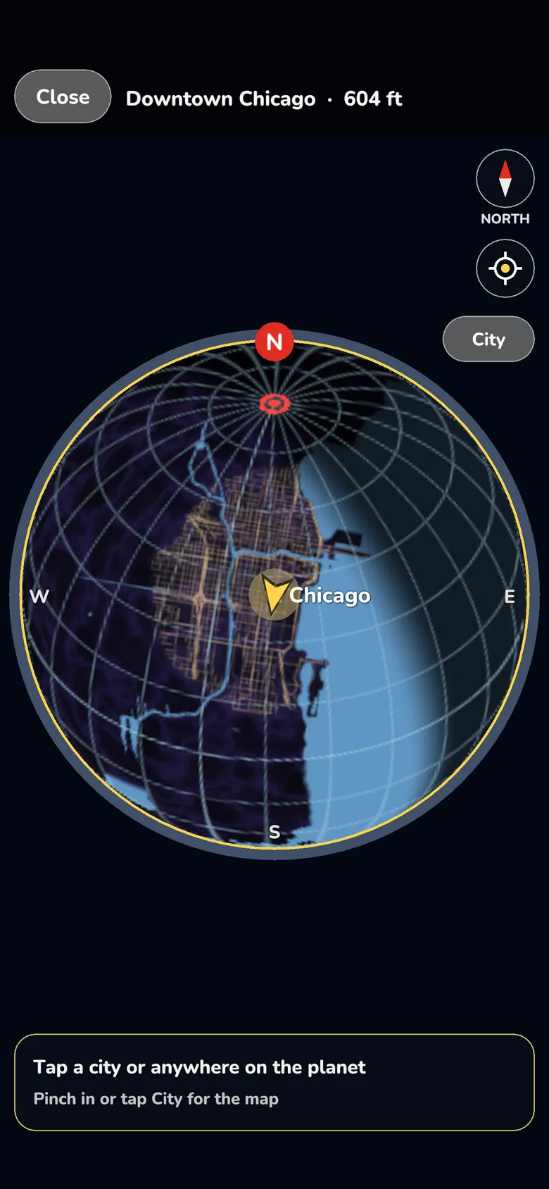 The planet view in Fly, the whole glass planet beneath the craft